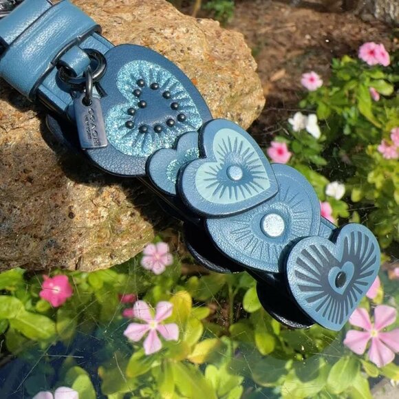 Coach Heart Blue Leather Keychain Bag - Picture 6 of 7